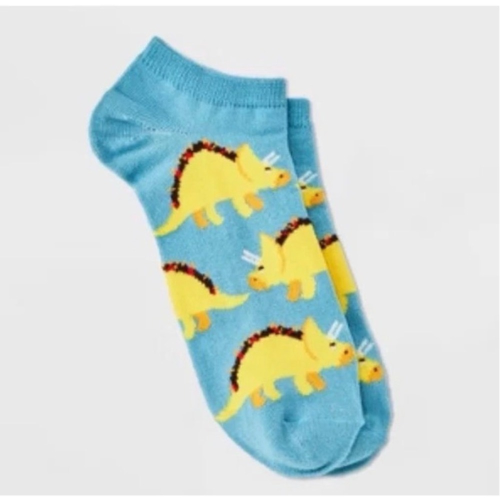 2 Pairs Hello Socks Adult Dinosaur Taco Ankle Socks Blue Size 4-10 Triceratops